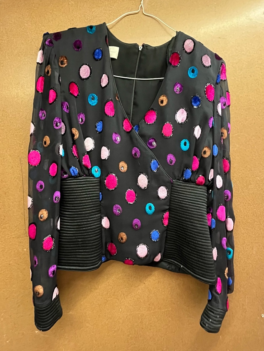 Ann Ciona Black Multicolor Polka Dot Women's Top